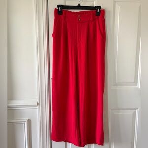 Tullea Red Wide Leg Pants Size Medium Elastic Waist Lightweight
